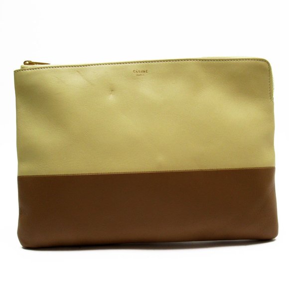CELINE Clutch Bag Leather Cream x Brown Men's Women's t19216a - Picture 1 of 5